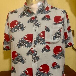 SUPERCOOL Men's Red and Blue Wave Print Casual Shirt